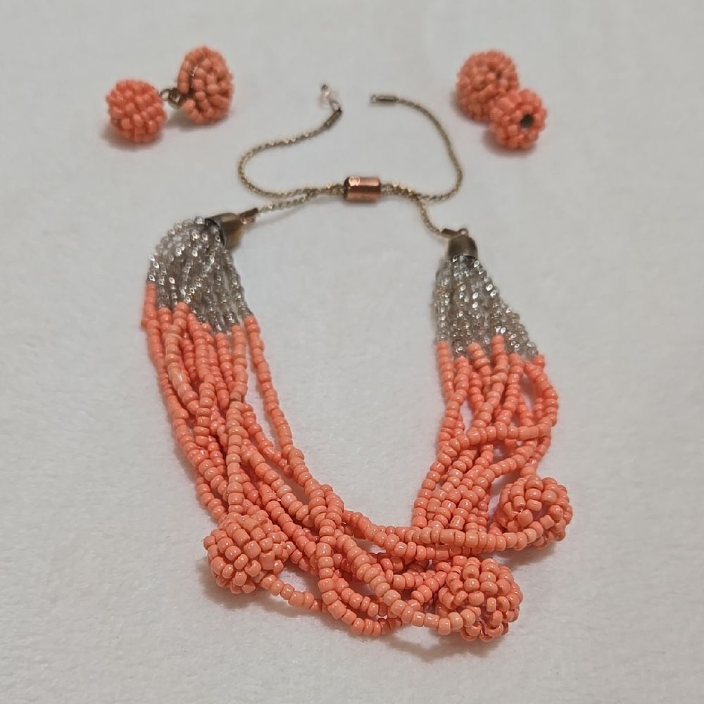 Coral Beaded Bracelet and Earring Set